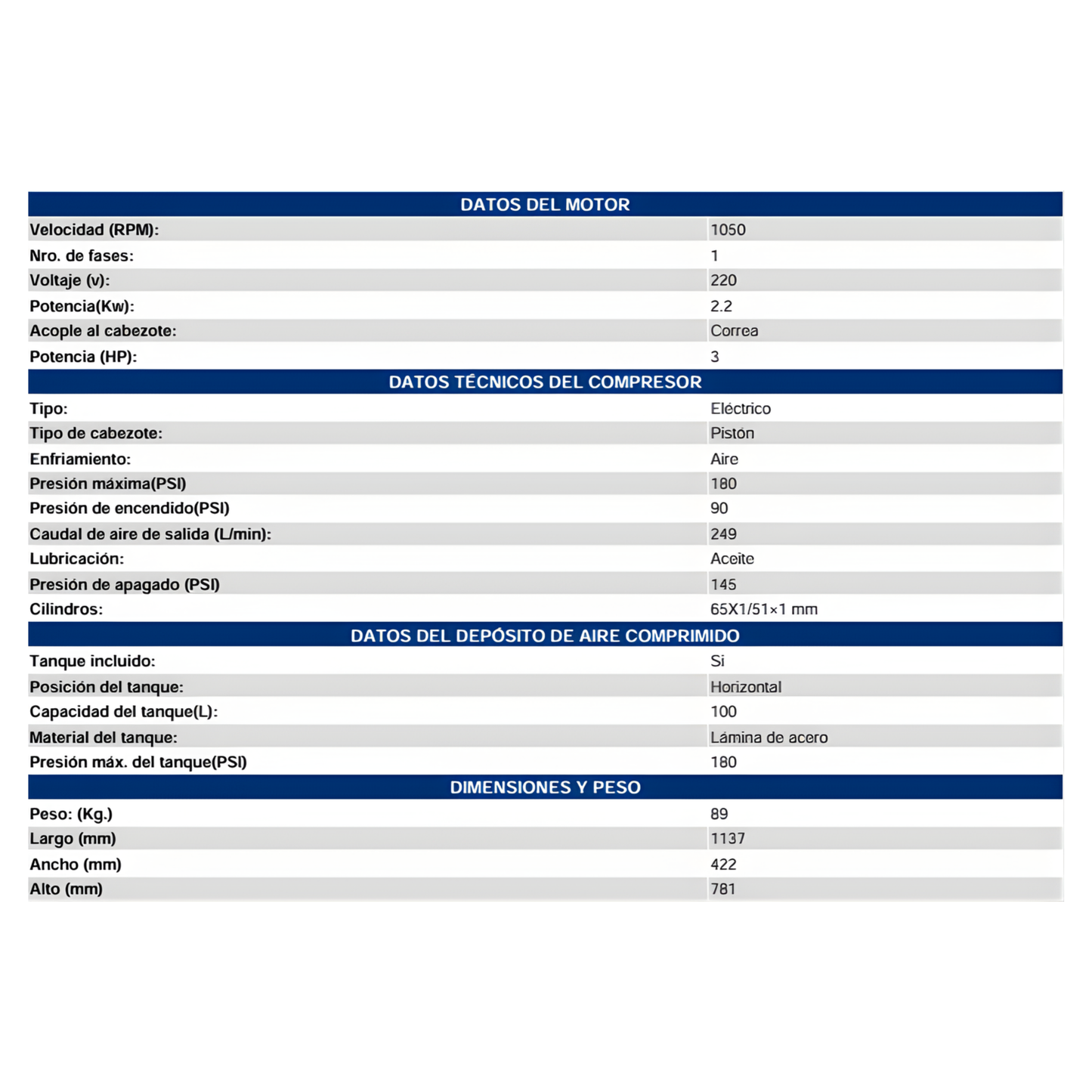 DOMOSA AIR COMPRESSOR 3HP 100L 220V (29-C100/30MH)