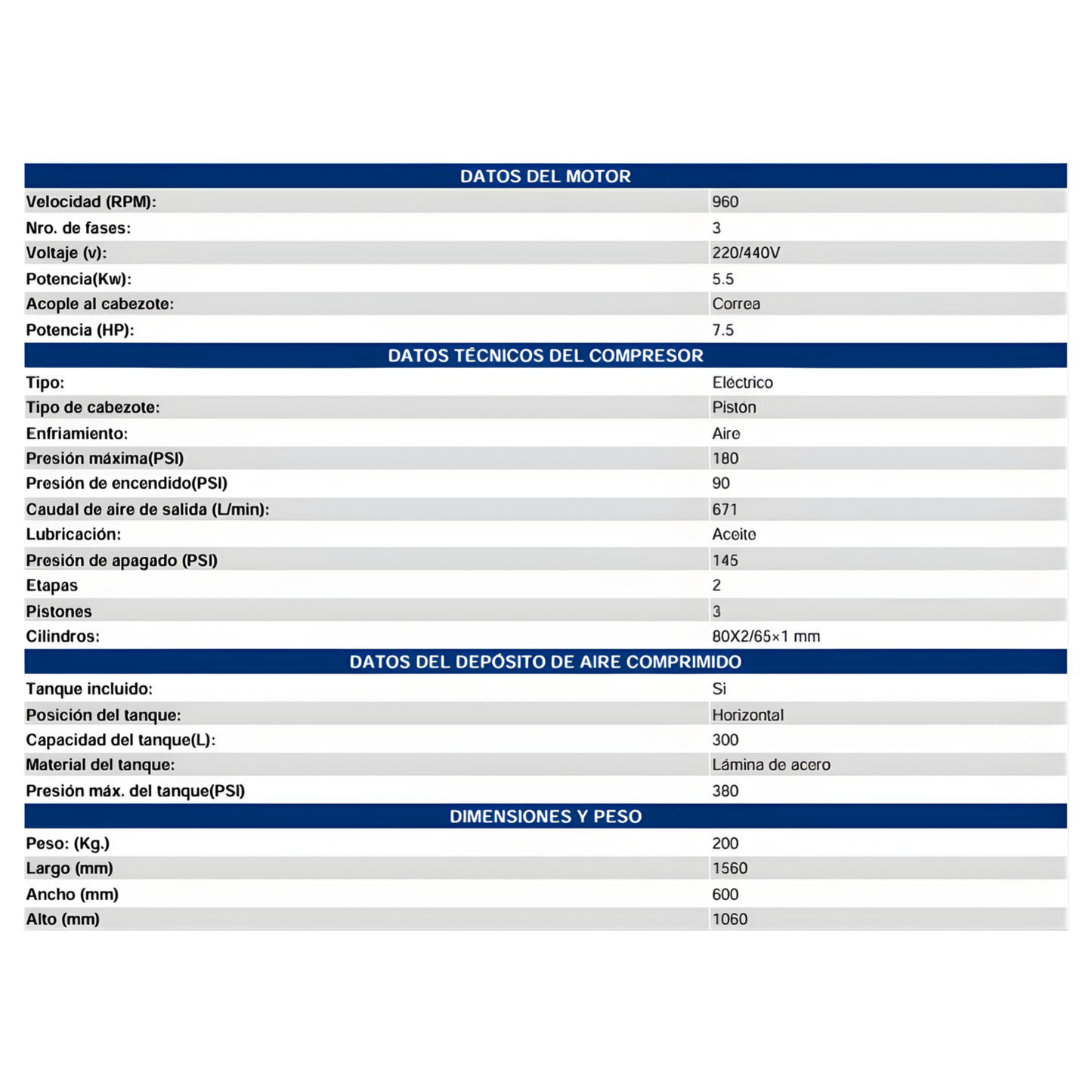 DOMOSA AIR COMPRESSOR 7.5HP 300L 220/440V (29-C300/75TH)