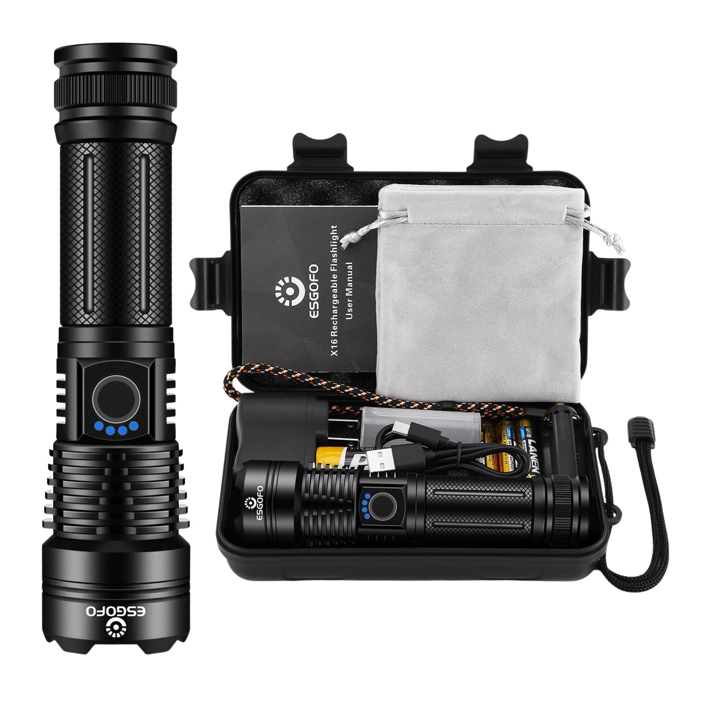 ESGOFO HIGH-POWER RECHARGEABLE FLASHLIGHT LED 20000 LUMENS