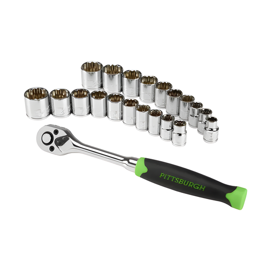 PITTSBURGH ½” METRIC AND SAE RATCHET AND SOCKET SET, 21 PC.