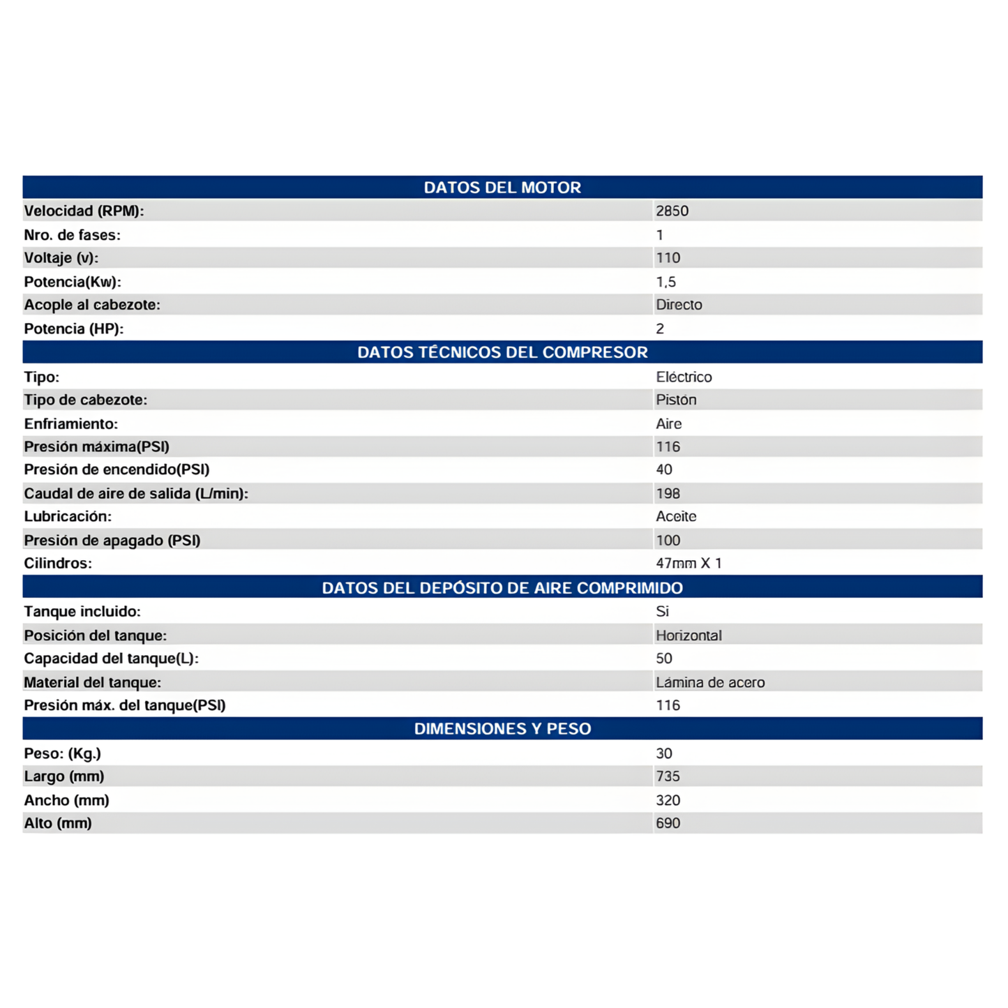 DOMOSA AIR COMPRESSOR 2HP 50L 110V (29-C50/20)