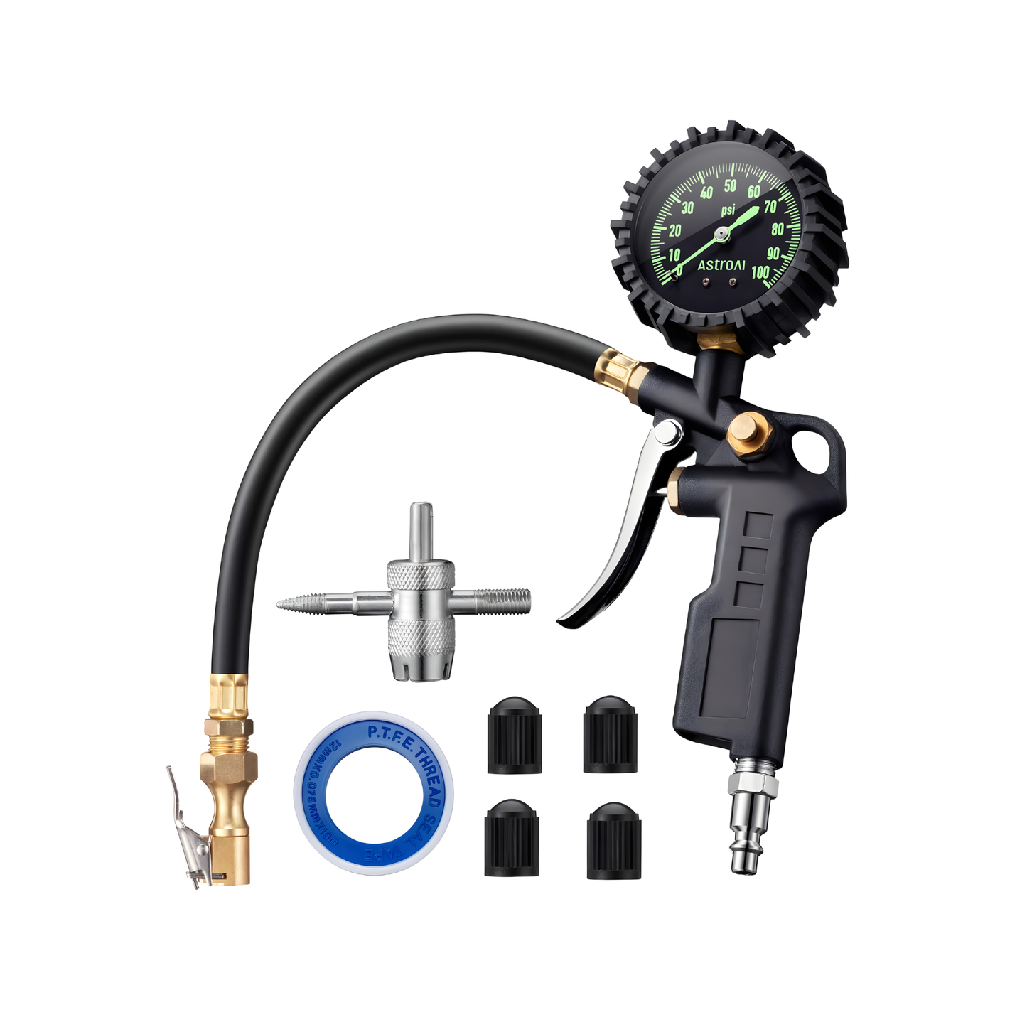 ASTROAI - INFLADOR DE NEUMÁTICOS CON MANÓMETRO DE 100 PSI